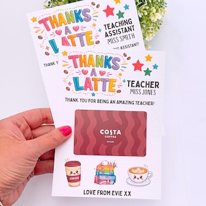 Personalised Thank You Teacher Coffee Thanks A Latte Voucher, End Of Term Gift Present, Teaching Assistant, TA, Class of 2026, Unique Idea bild 3