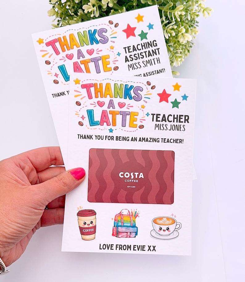 Personalised Thank You Teacher Coffee Thanks A Latte Voucher, End Of Term Gift Present, Teaching Assistant, TA, Class of 2026, Unique Idea bild 3