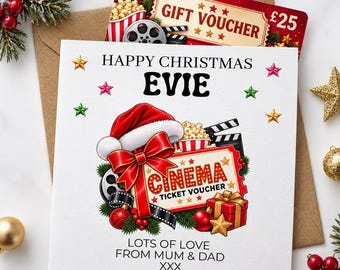 Personalised Cinema Gift Voucher Holder Christmas Design - Card for son, daughter, Grandson, Granddaughter
