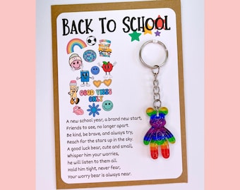 Back To School Worry Bear Keyring Gift Card Present