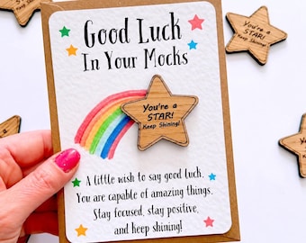 Good Luck Mock Exam Star Pocket Hug Card, Mocks, Son Grandson, Daughter, Granddaughter, Niece, Nephew, Keepsake
