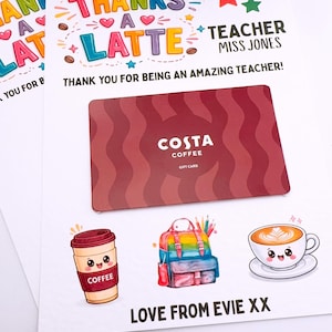 Personalised Thank You Teacher Coffee Thanks A Latte Voucher, End Of Term Gift Present, Teaching Assistant, TA, Class of 2026, Unique Idea bild 6