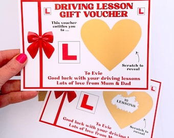 Driving Lessons Gift Voucher, Personalised Scratch Card, 17th Birthday Gift Present Ideas