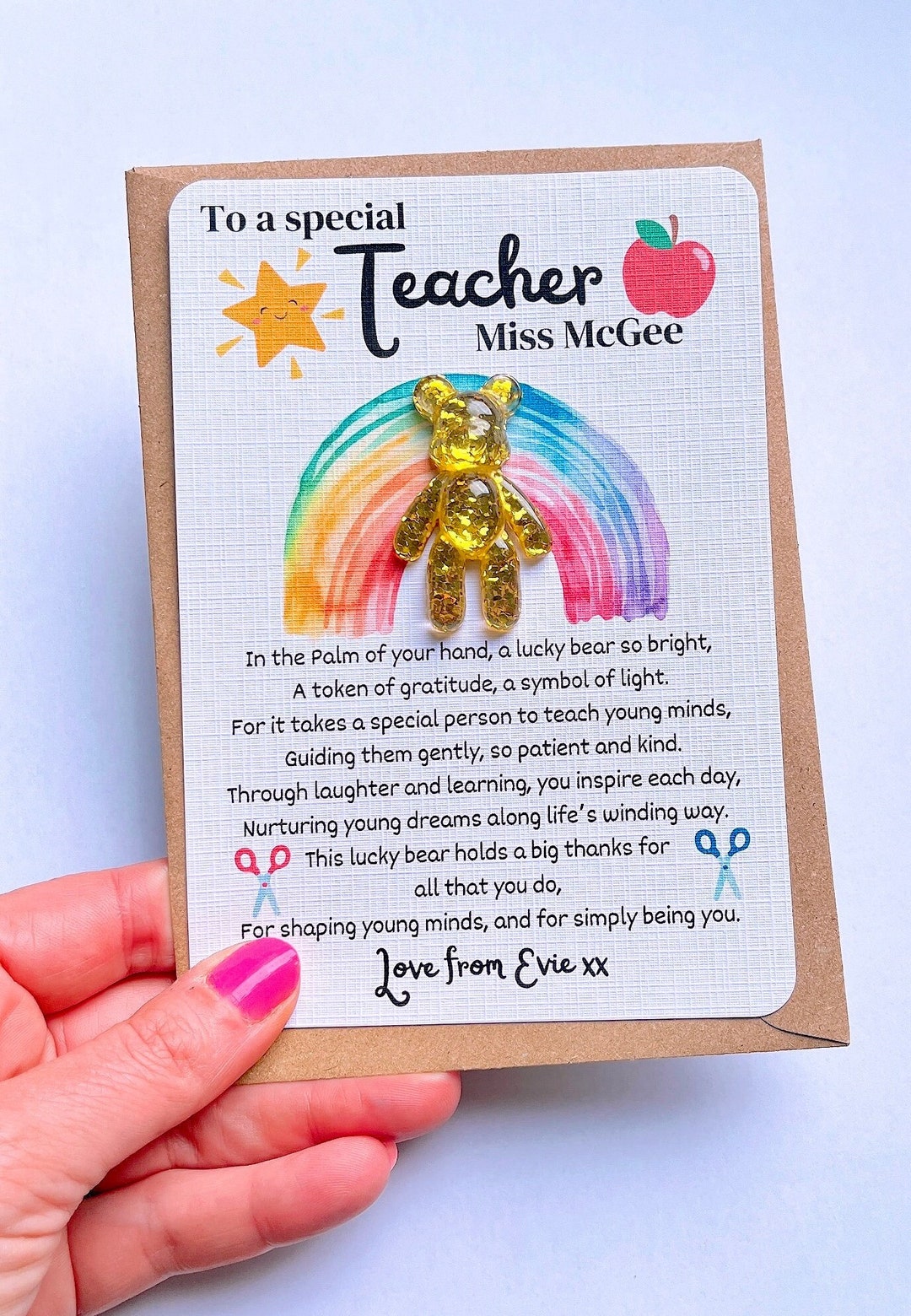 Teacher Personalised Thank You Pocket Bear Card, Gift, Present Ideas ...