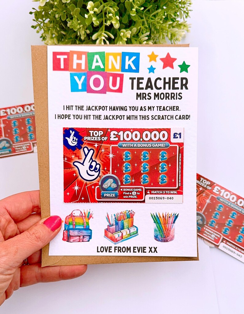 Personalised Thank You Teacher Scratch Card Holder, End of Term Gift ...