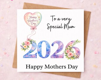 Personalised Mothers Day 2026 Card, Happy Mothers Day Mum, Mummy, Nanna, Nana, Nan, First Mothers Day