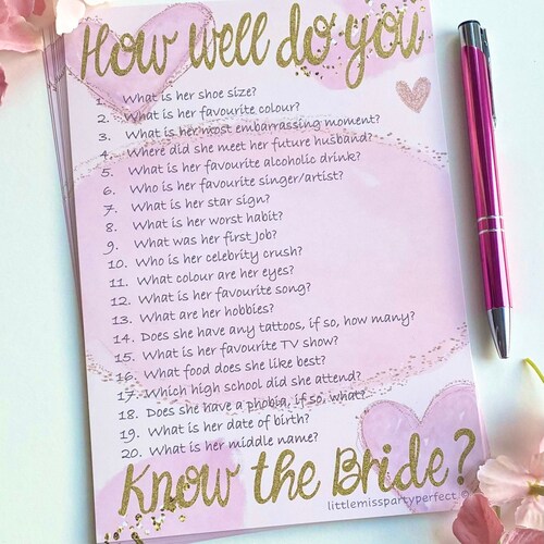 Hen Party Games How Well Do You Know the Bride Quiz Virtual Etsy UK