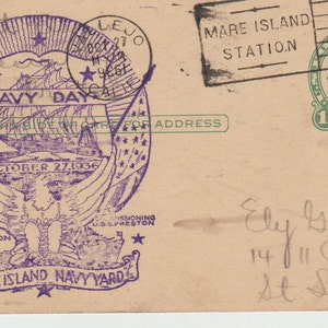 US Postkartenpostkarte Mare Island Navy Yard Navy Day 1936 Kommision USS Preston Keel Landing USS Sturgeon