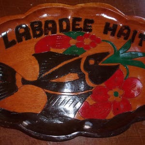 Vintage Haiti Large Size Carved Wood Tray Labadee Haiti