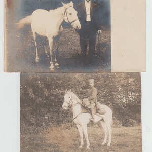 Horses Three RPPC Postcards One Is WW1 European Soldier and Two Early Postcards