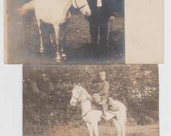 Horses Three RPPC Postcards One Is WW1 European Soldier and Two Early Postcards