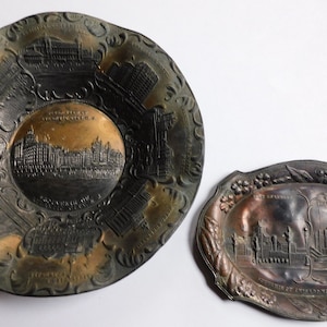 Uncommon Early 1900s Atlantic City NJ Illustrated Metal Tray + Chicago World&#39;s Fair Tray