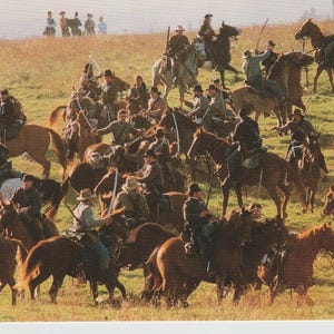 Re-enactment van de burgeroorlog Drie ansichtkaarten met kleurenfoto's uit de jaren 90