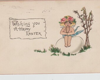 Pasen vier ansichtkaarten met reliëftype jaren 1910 Two are Bunny Rabbits