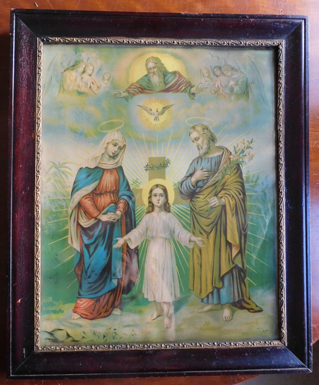 Vintage Framed Religious Art Print Fridolin Leiber Holy Family