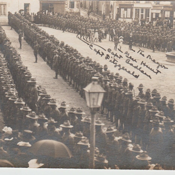 1918 329th Infantry Division in France RPPC Officers and Mayor Pointed Out and Long Caption On The Back