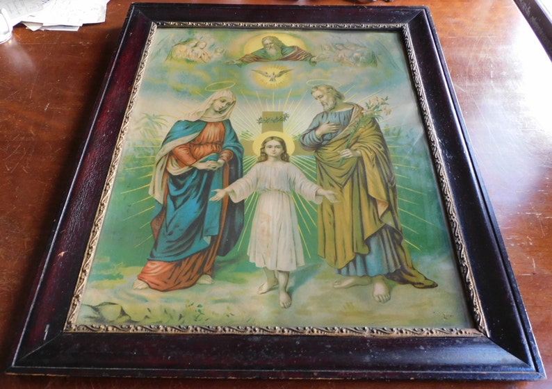 Vintage Framed Religious Art Print Fridolin Leiber Holy Family Etsy