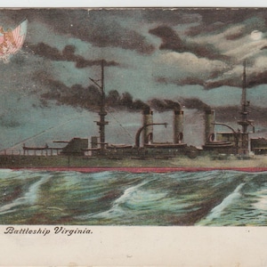 USS Brooklyn y el acorazado Virginia TRES postales de 1908