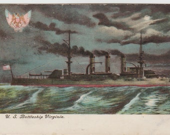 USS Brooklyn e la corazzata Virginia TRE cartoline del 1908