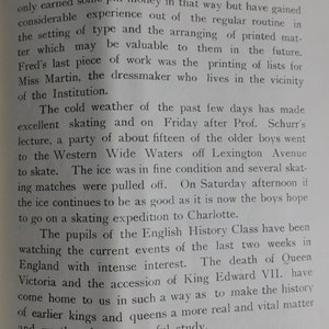 May include: A black and white newspaper article from January 31, 1901, titled "Daily Paper for Our Little People." The article discusses the activities of students at the Western New York Institution for Deaf-Mutes in Rochester, New York. The article mentions skating, a lecture, and the death of Queen Victoria.