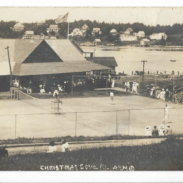 July In Christmas Florida Playing Tennis Unusual 1920 RPPC Postcard