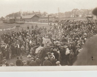 Oxford Railroad Depot RPPC Postcard 1919 With Army Tank