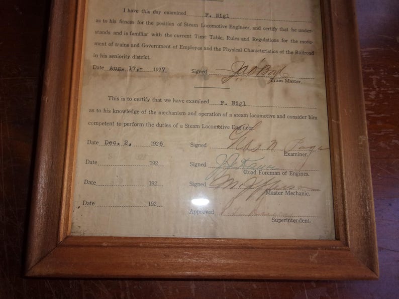 Example Eng Form 1927 Lehigh Valley Railroad 1927 Certificate of Examination Document Form T ...