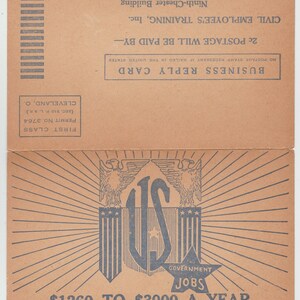 Postal de dos partes de trabajos del gobierno de EE. UU. con tarjeta de devolución
