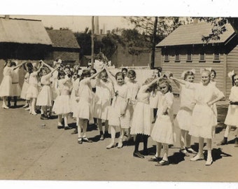 Circa 1909 Girls Dressed In White at Camp RPPC Postcard