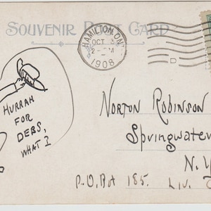 Hurrah desenhado à mão para Debs em um cartão postal de 1908 James Street Incline Railway Hamilton Ontário Canadá