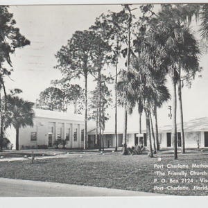 Chiesa metodista di Port Charlotte, Port Charlotte, Florida, cartolina del 1966 spedita dal ministro e stessa cartolina non spedita