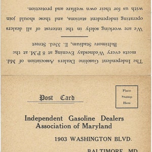 1930er Jahre Unabhängige BenzinHändler Association von Maryland Postkarte Postkartengruppe