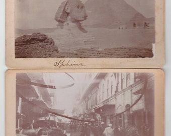 Sphinx and Pyramid and Cairo Egypt Street Scene Original 1800s Cabinet Photographs