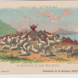 George J Wallau 1920er Jahre religiöse Handelskarte in französischer Sprache Fables De Lafontaine