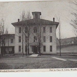 Cartão postal da Woodhull NY Academy e Union School por volta de 1908