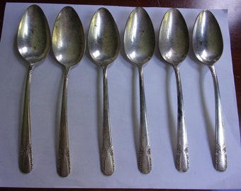 Six Vintage Large Size Silver Plated Spoons Wm Rogers Mfg Co Original Rogers