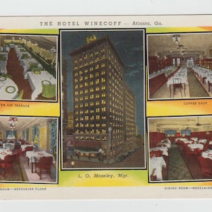 Carte postale publicitaire Hotel Winecoff Atlanta, Géorgie, Géorgie des années 30