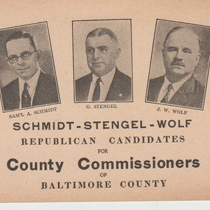 FÜNF 1920er Jahre Republikanerkandidaten für die Bezirksinszenierten der Grafschaft Baltimore County Werbekarten