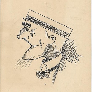 ORIGINAL ARTWORK Postkarte Größe Original Tuschezeichnungen Auf Beiden Seiten Von Lustigen Männern In Hüten Circa 1910