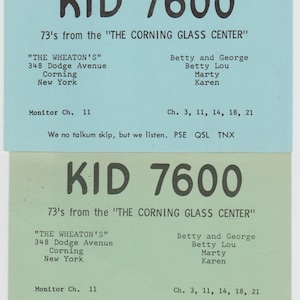 Deux cartes postales de 1963 pour la radio CB Corning (NY) Corning Glass Works