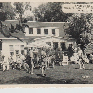 Casa estiva dello Swedish Gym Club Pistakee Bay McHenry Illinois NON COMUNE Cartolina degli anni '40