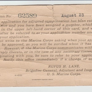 Documents From US Marine That Was In World War One
