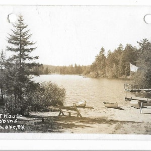 Lighthouse Cabins Otter Lake NY 1940er Jahre und West Clarksville NY 1909 RPPC Postkarten