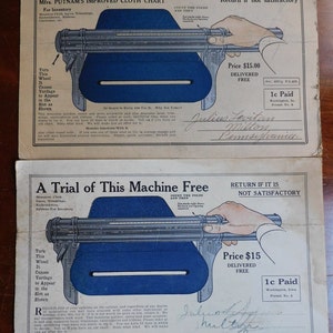 1907 A E Putnam and Sons Improved Cloth Cart Measuring Tool and Three Jumbo Size Advertising Postcards