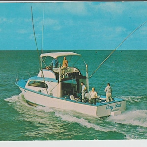 Bateau de pêche affrété Cay Sal à Key West, Floride, carte postale des années 1960, capitaine Norman Williams