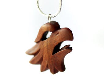 Eagle head pendant. Nordic jewelry. Wood carved celtic bird necklace for mens and womans. Totem animals