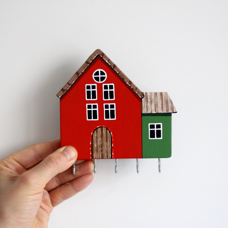 Patterned House Key Colorful House Patterned Key Hooks. Key Holder for a Wall With Small ...