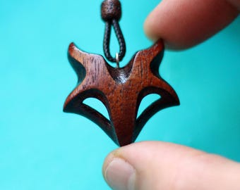 Wooden fox pendant. Wolf head amulet. Wooden animals jewelry. 5 year anniversary gift for him.