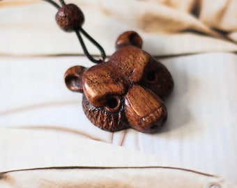 Wooden bear pendant. 5 year anniversary gift for him. Totem animals necklace. Bear head pendant