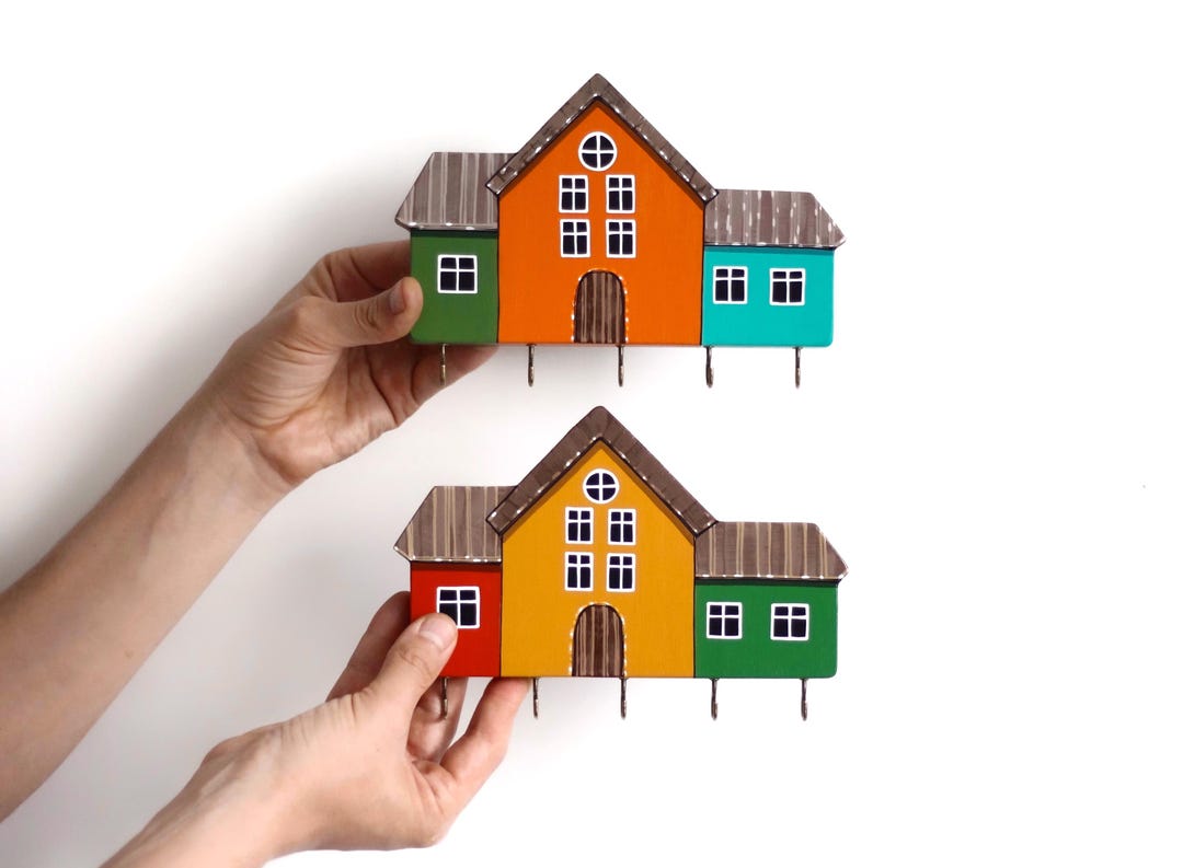 Patterned House Key Colorful House Patterned Key Hooks. Key Holder for a Wall With Small ...
